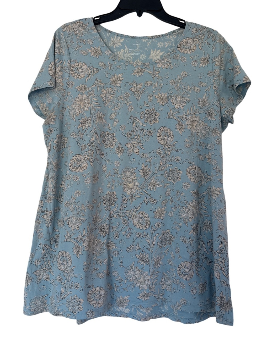 J. Jill Pure Jill Women's Blue Floral Short Sleeve Scoop Neck Top Soft - Size XL